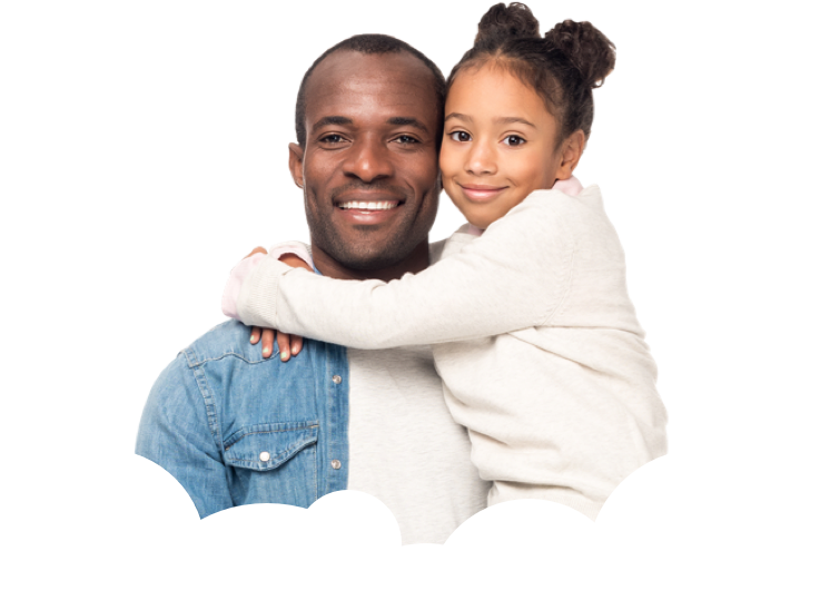 Young girl hugging her father and smiling