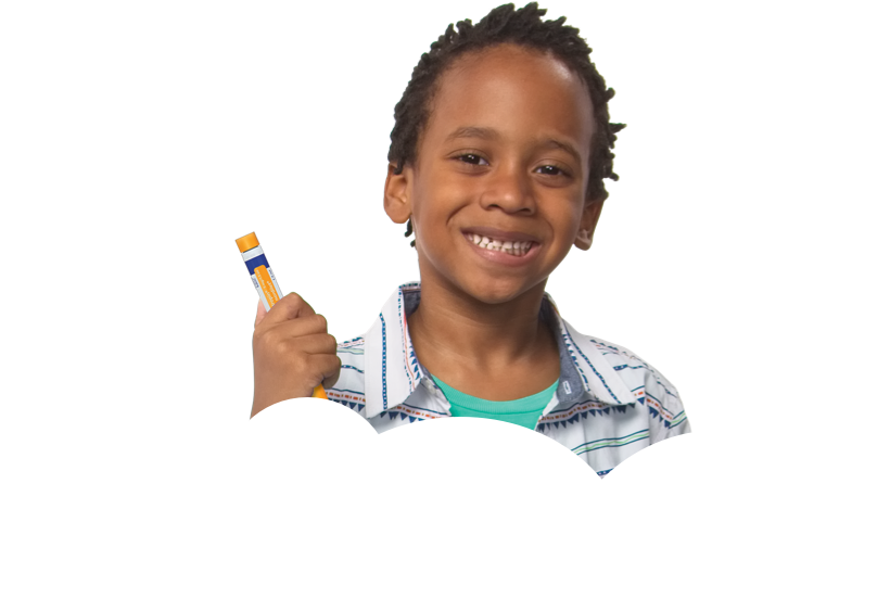 Boy smiling and holding the 5 mg FlexPro® pen