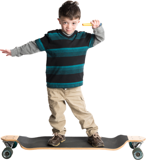 Colton posing on a skateboard with the 5 mg FlexPro® pen