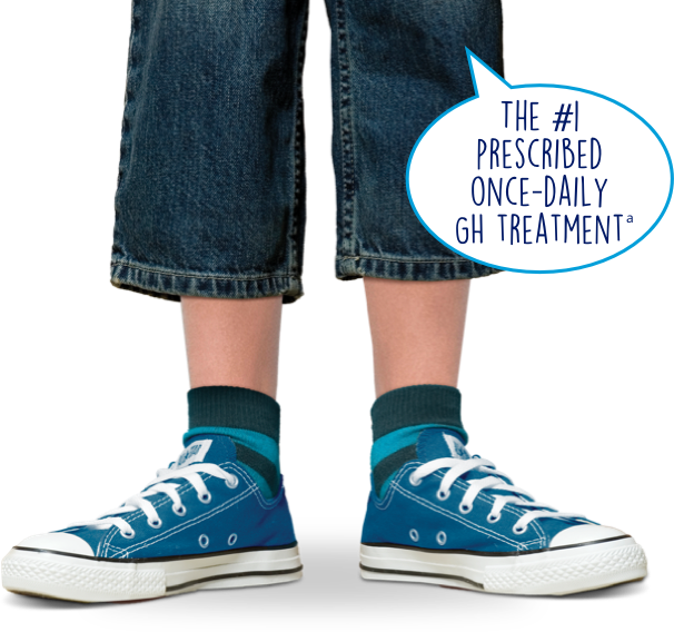 Young person's lower legs and feet with a speech bubble coming from above.