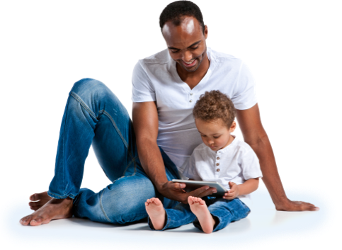 Father and son looking at a tablet